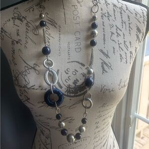Elegant Navy and Silver Rustic Necklace